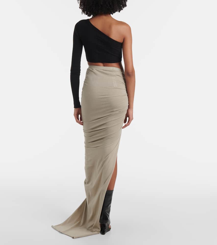 Ruched cotton jersey maxi skirt