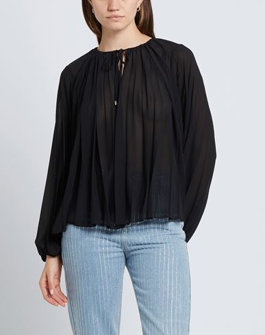 Pleated Chiffon Top Woman Top Black Size 8 Recycled polyester