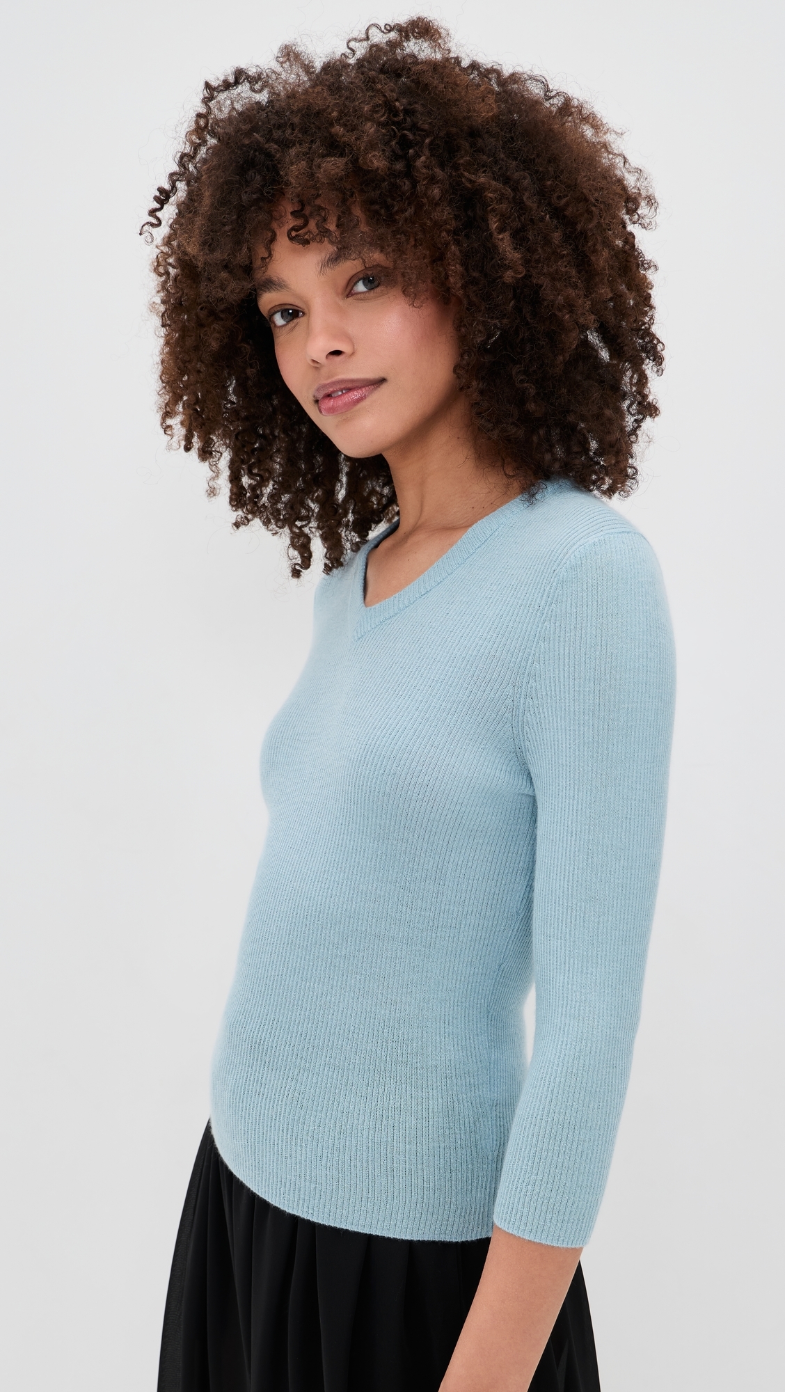 Solid High V Neck Long Sleeve Pullover Clearwater