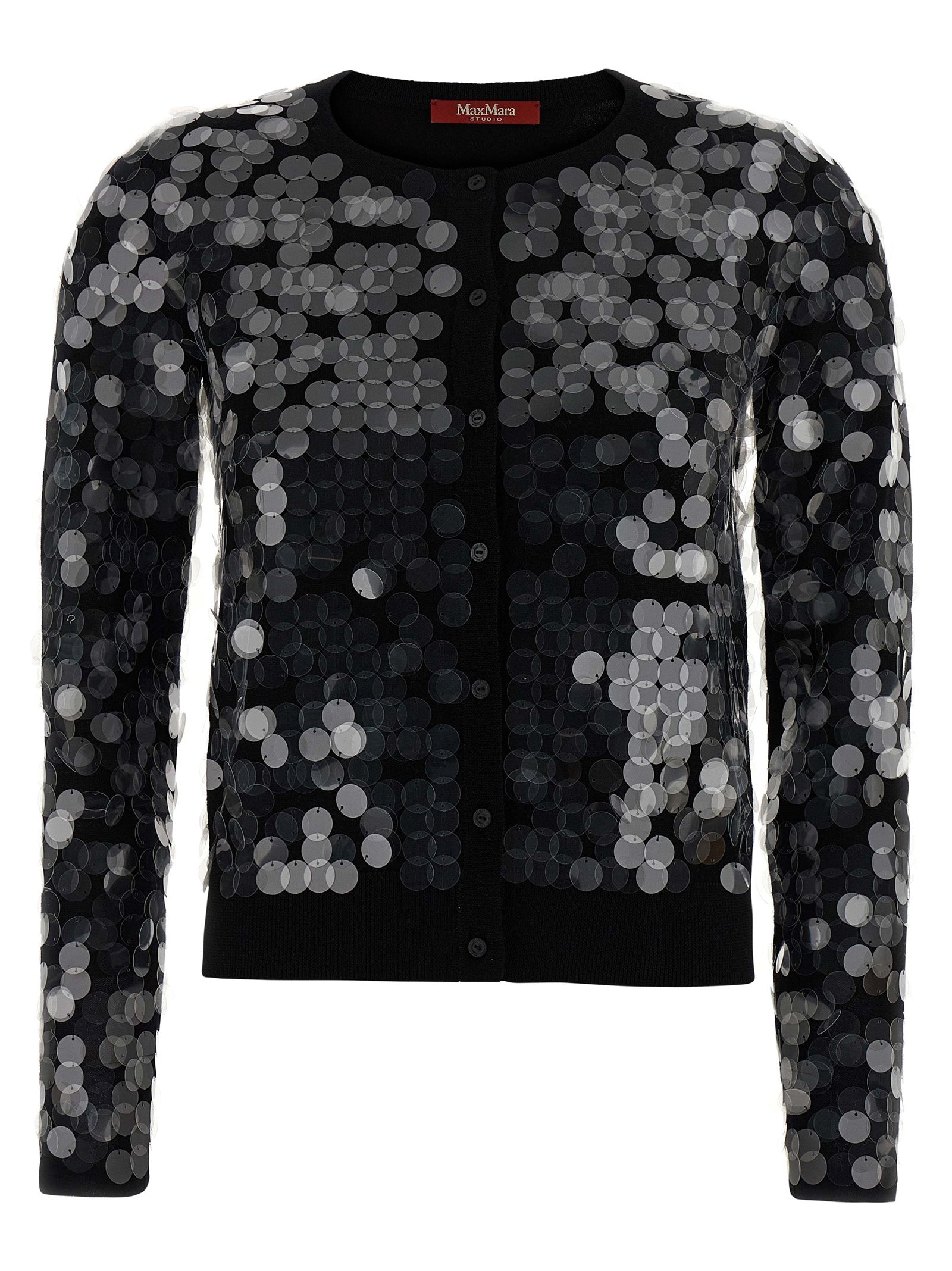 Sequin-Embellished Virgin Wool Cardigan — Black