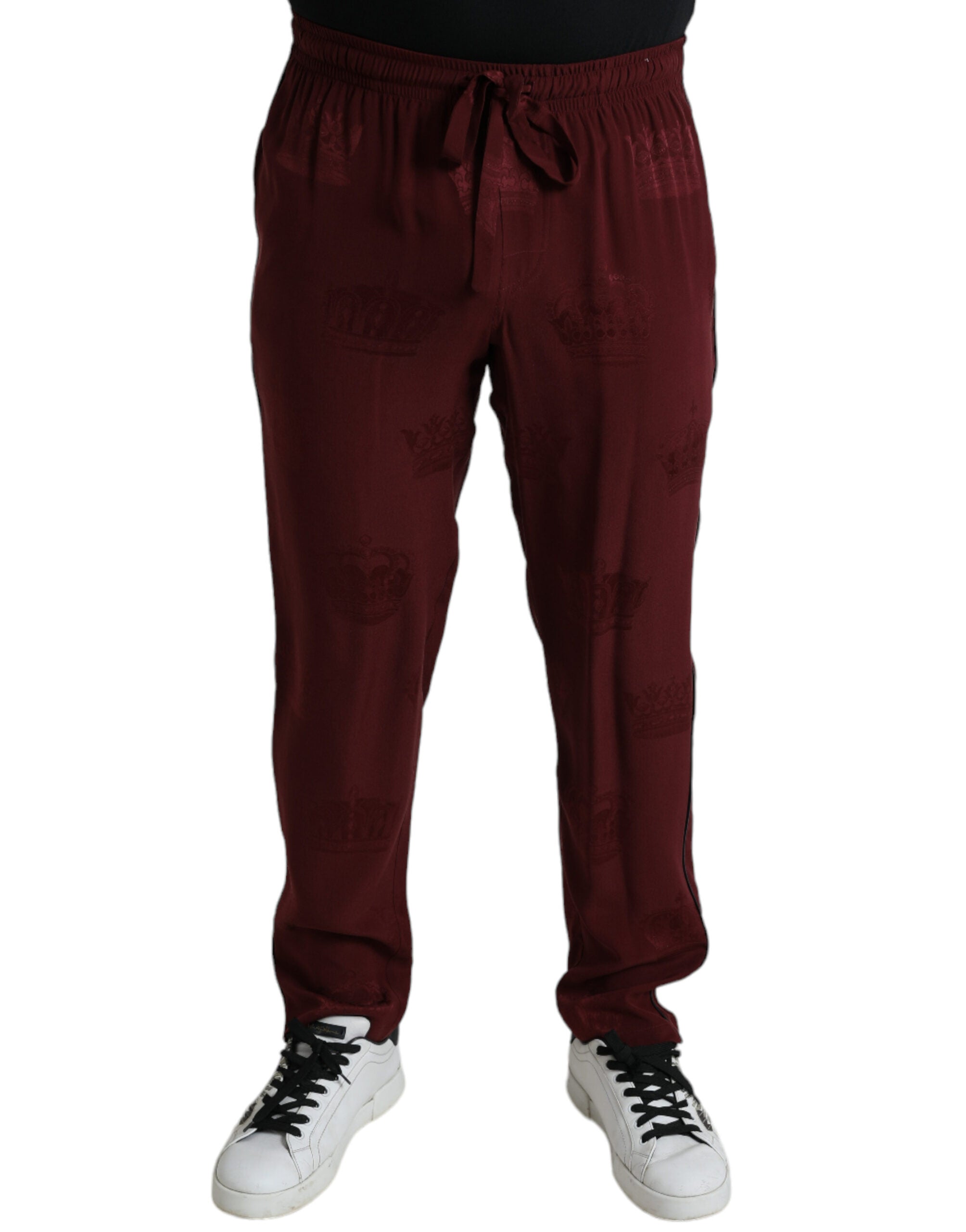 Crown Jacquard Silk Pajama Pants — Maroon
