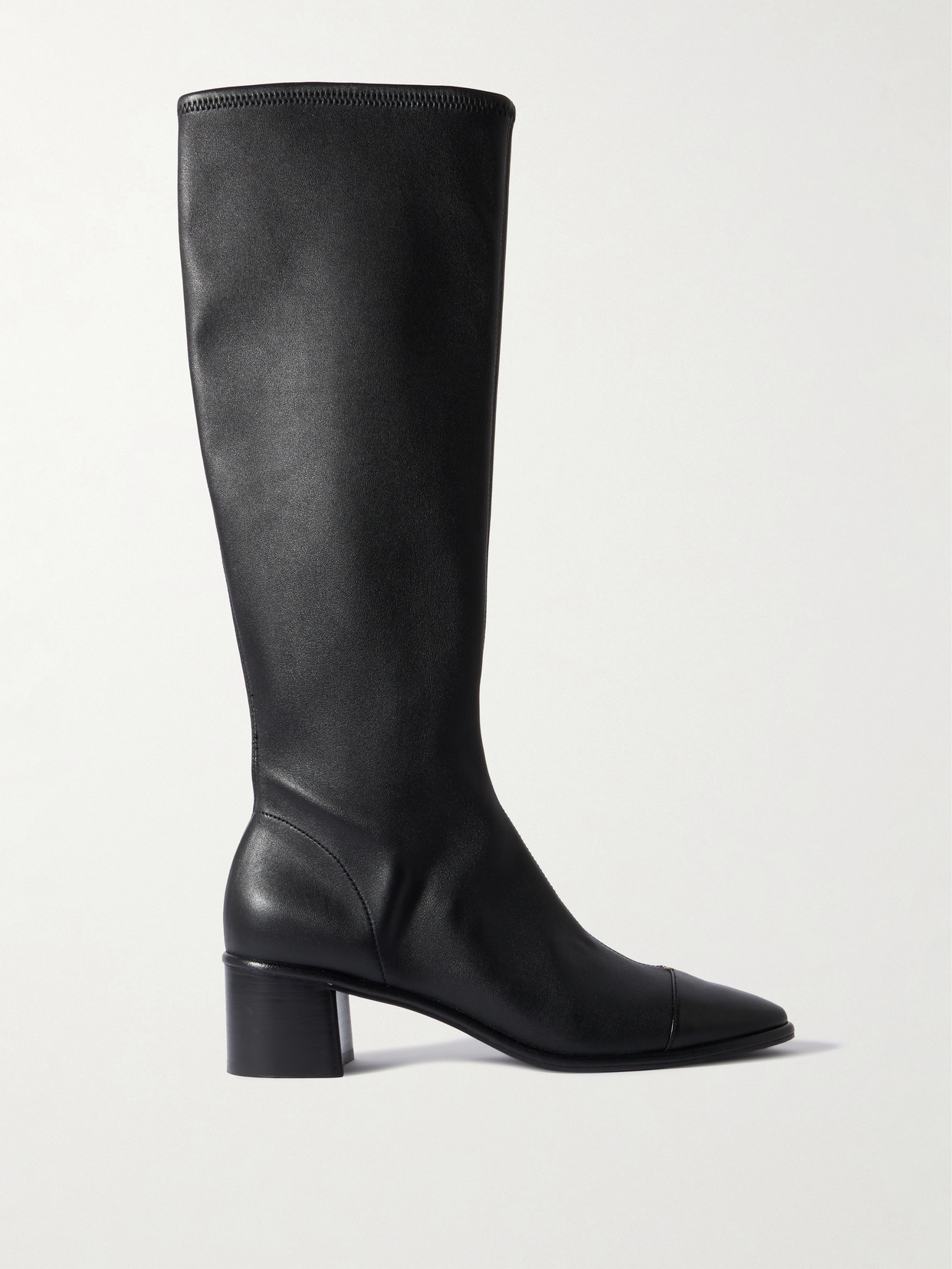 Paneled Leather Knee Boots - Black