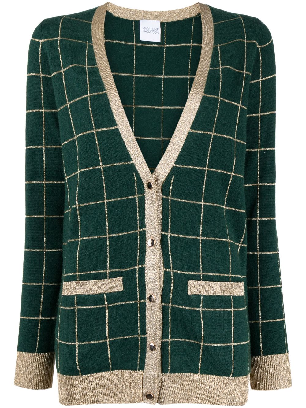 Check-pattern V-neck cardigan - Green