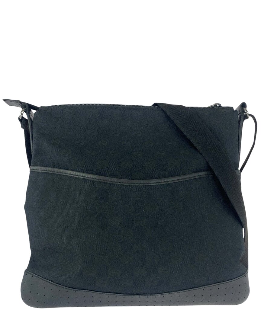 Black GG Canvas & Leather Shoulder Bag (Authentic Pre-Loved)