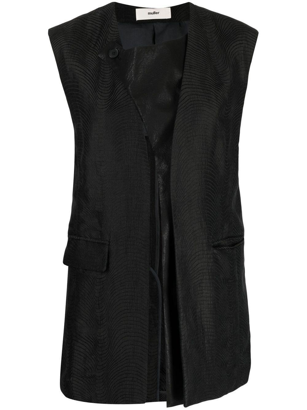Sleeveless linen blend top - Black