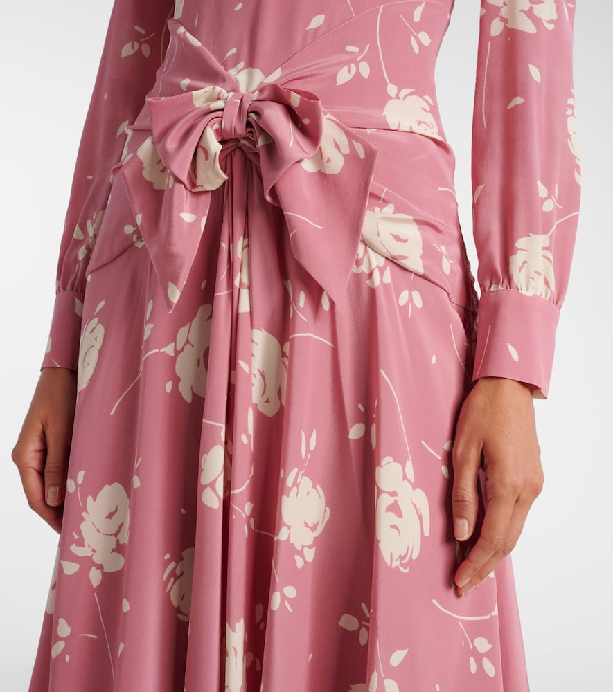Bow-detail floral silk midi dress