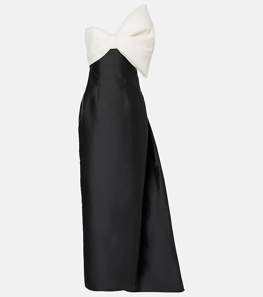 Bow-detail asymmetric draped gown