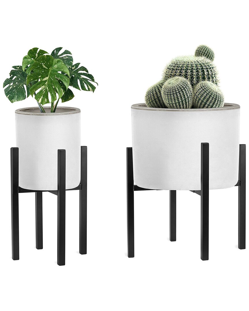 Set of 2 Adjustable Plant Stands Black