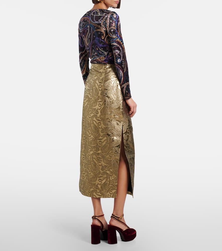 Paisley brocade midi skirt