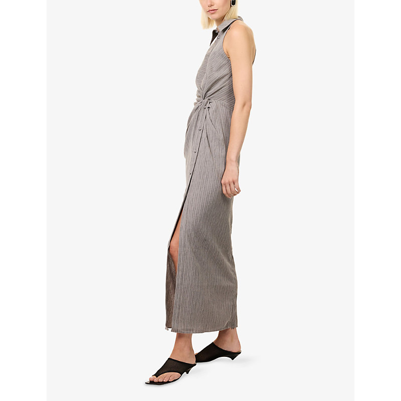 Womens Twist Knot Shirt Cotton-Blend Maxi Dress
