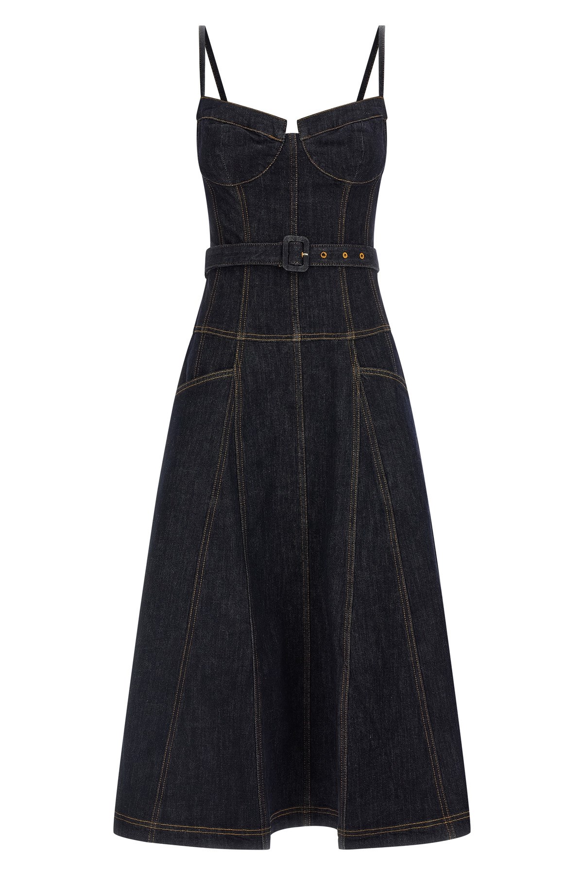 'Indigo Denim Flared Midi' Dress