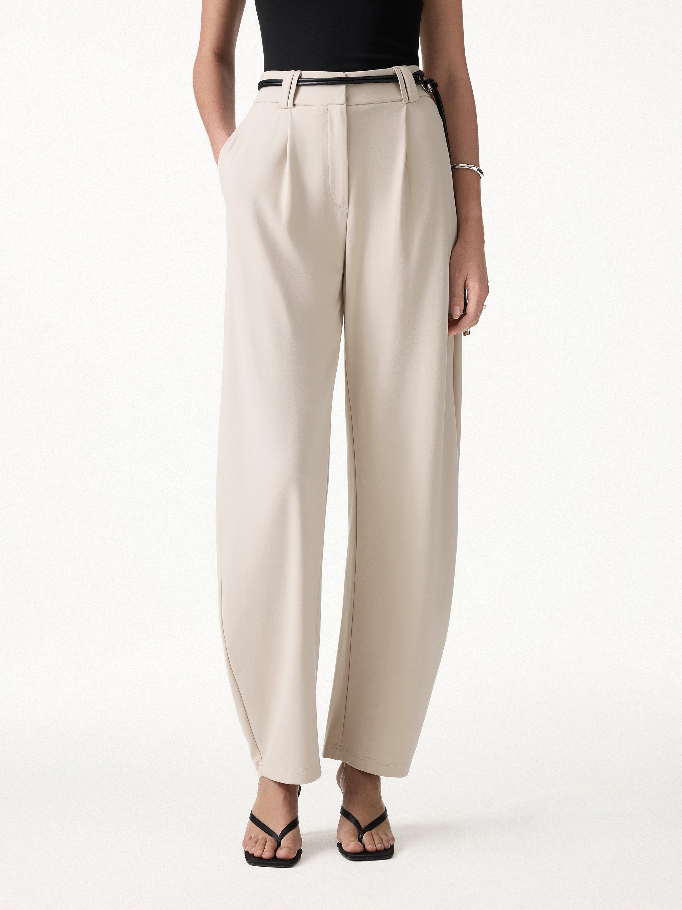 CoolTouch Stretch Ponte High Rise Cropped Barrel Pants - Regular / Fog Beige