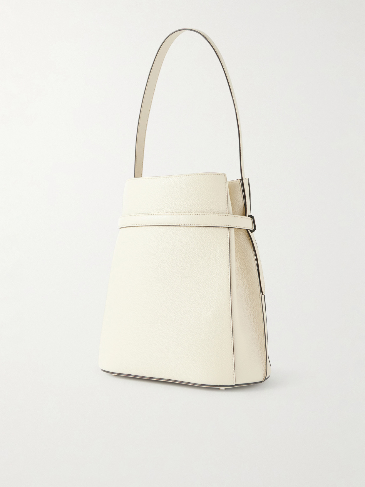Belted Textured-leather Tote - Off-white