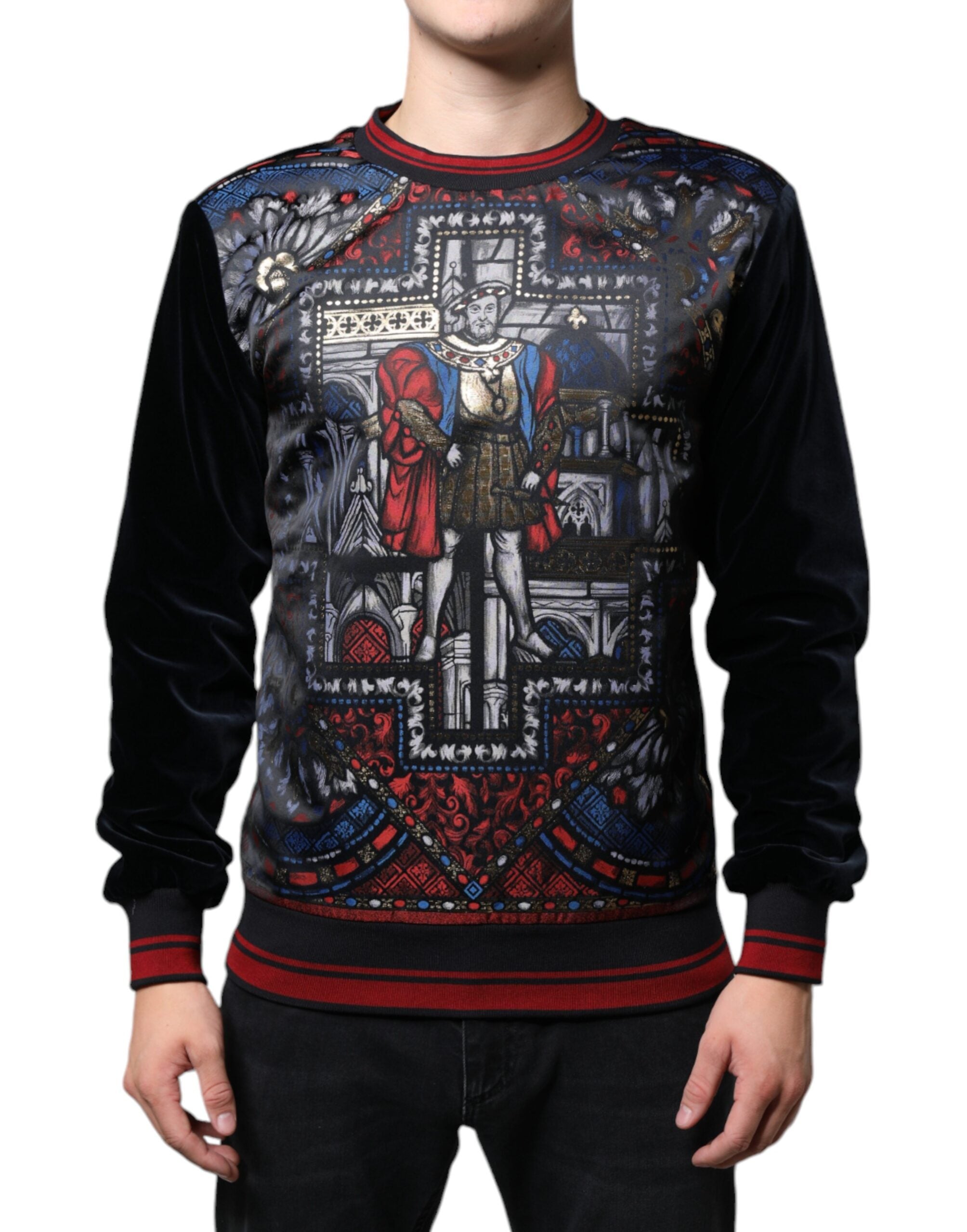Jacquard-Printed Cotton Blend Sweatshirt — Black