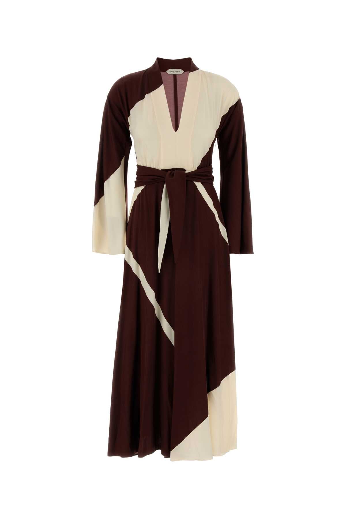 Color-Block Viscose Dress — Burgundy