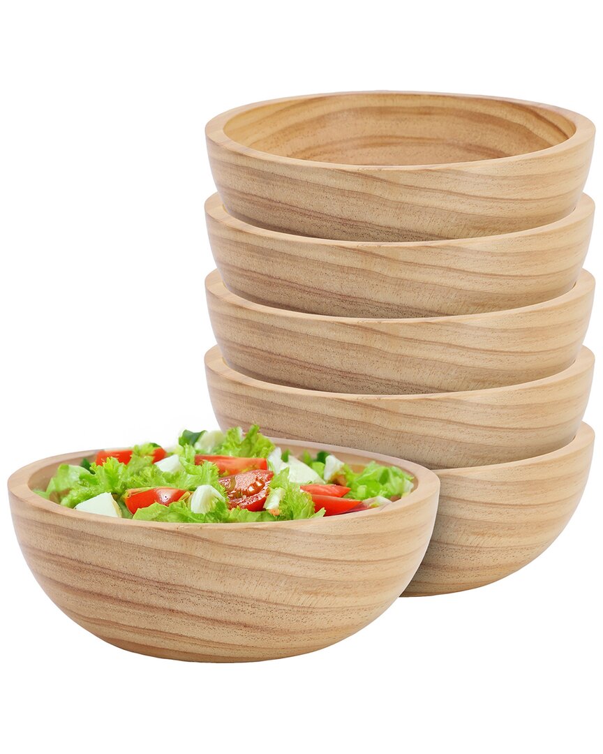 6Pc 7In Pine Wood Bowl Set