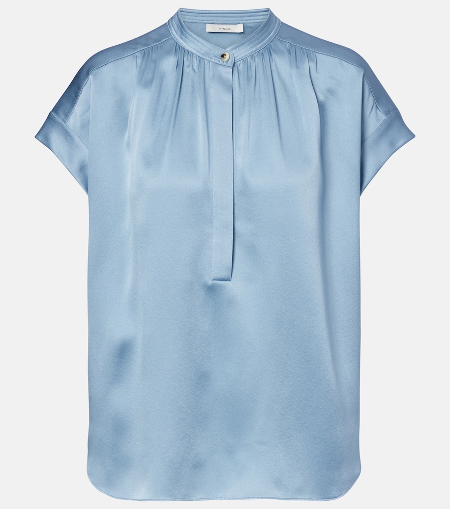 Gathered silk satin blouse