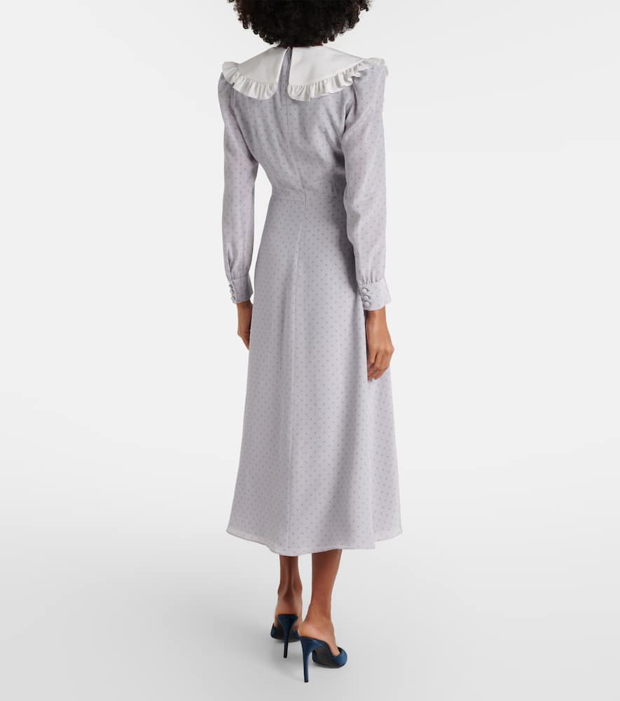 Polka-dot ruffled silk midi dress