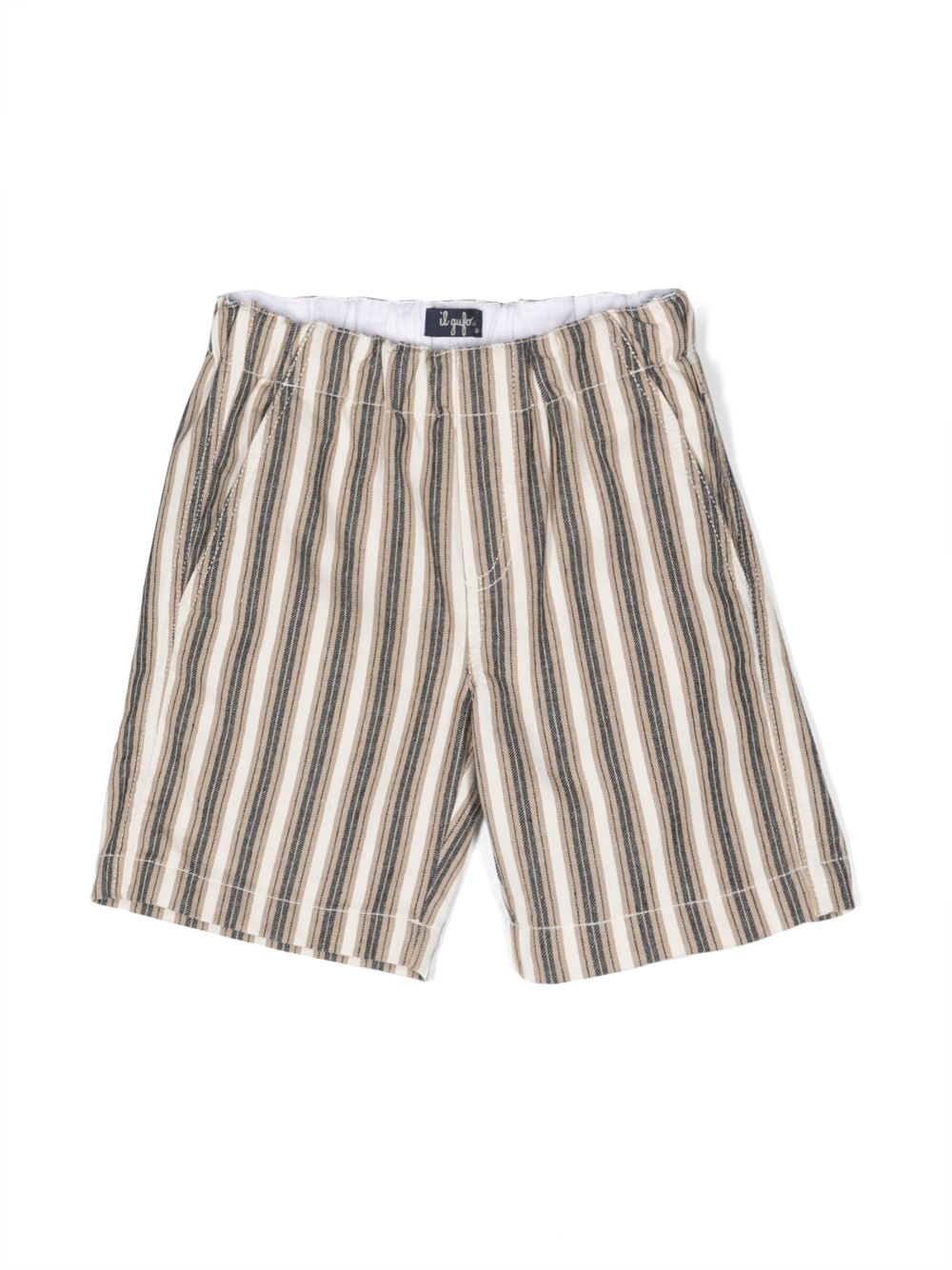Beige Striped Cotton Bermuda Shorts