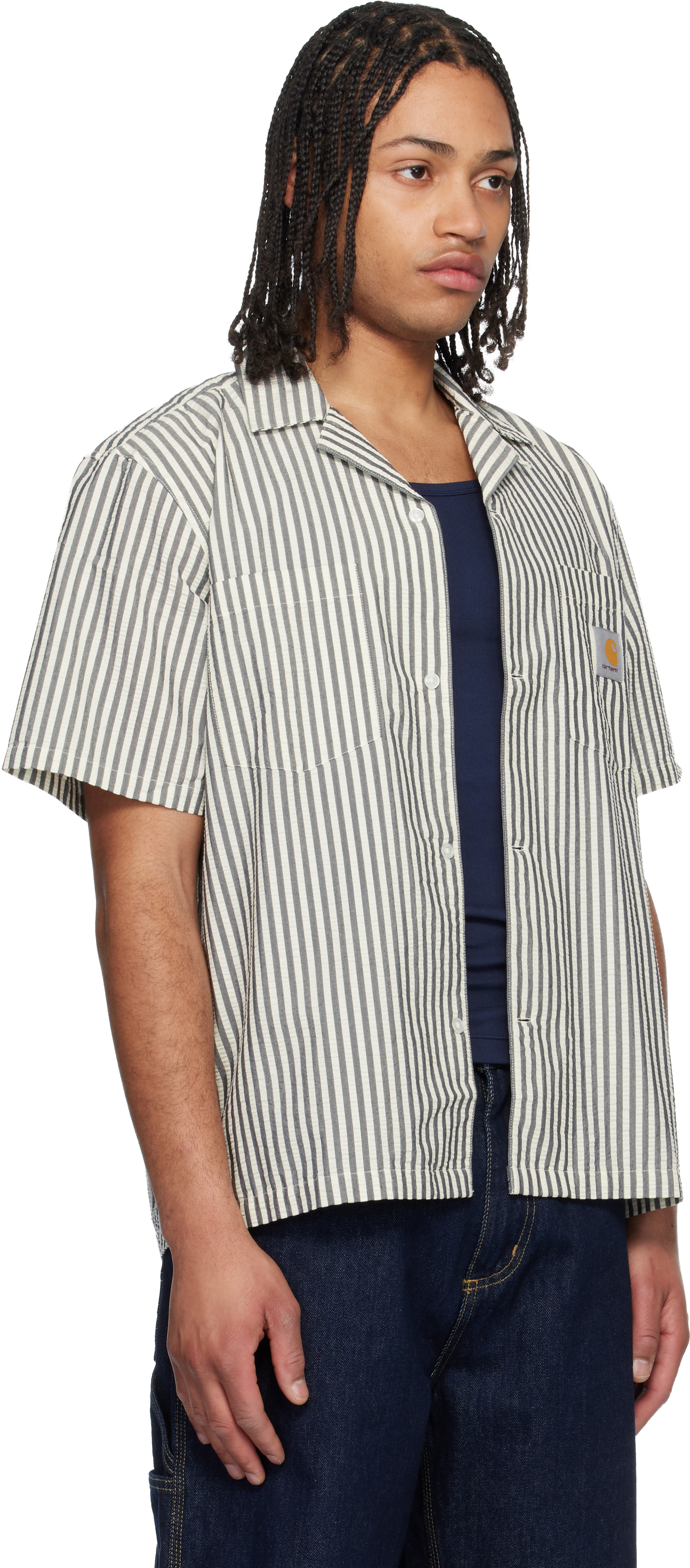 Black & White Short Sleeve Leavel Stripe Shirt