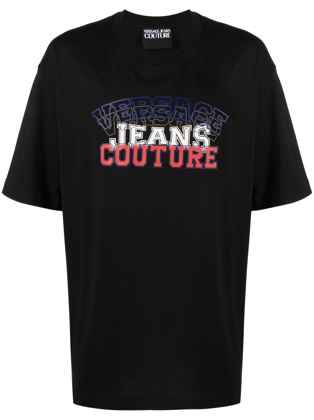 Flocked-logo cotton T-shirt - Black