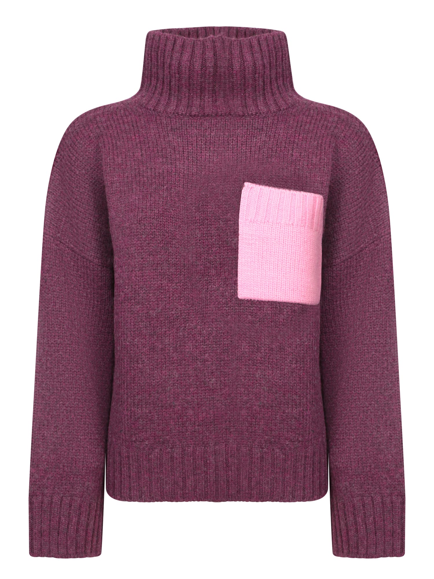 Contrast-pocket ribbed-knit jumper - Purple