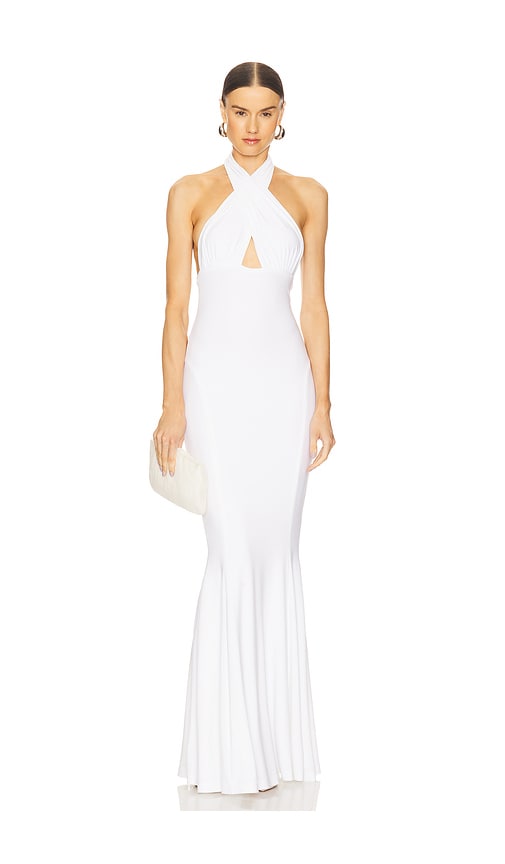 Norma Kamali Halter Fishtail Gown in White. - M also in
