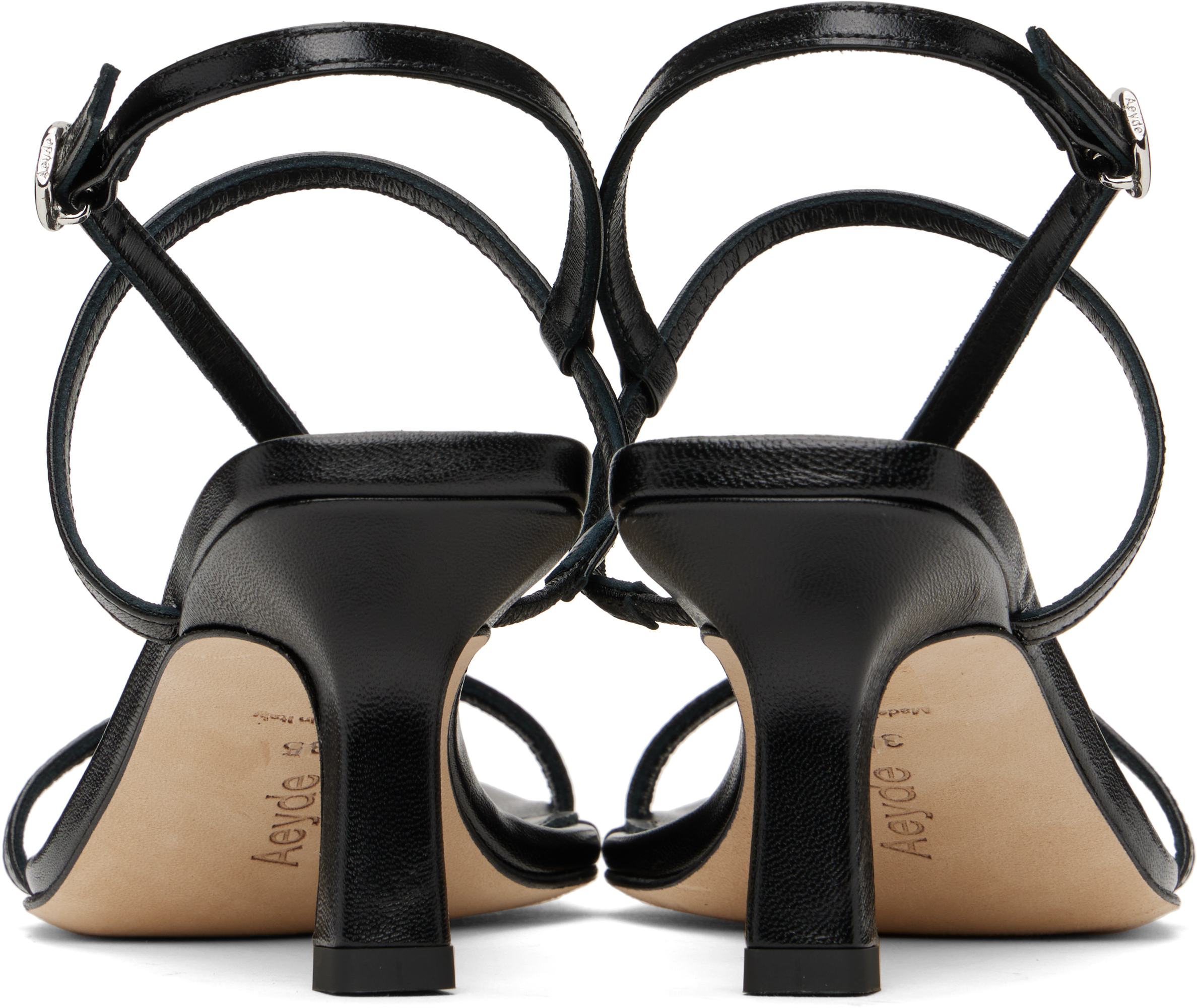 Aeyde Black Elise Leather Toe-Post Heeled Sandals