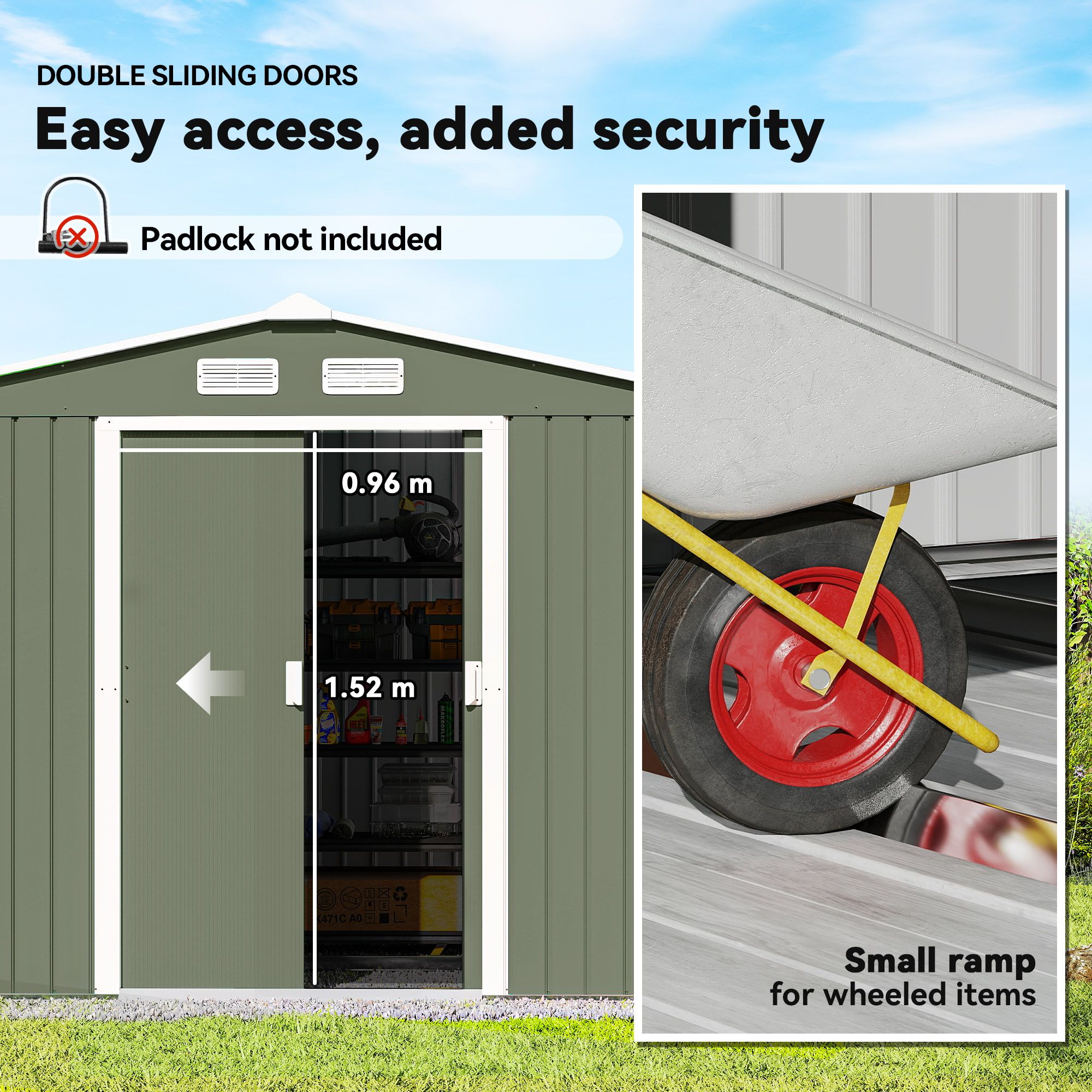 Outsunny Garden Shed Storage Unit W/ Locking Door Floor Foundation Vent In Light Green