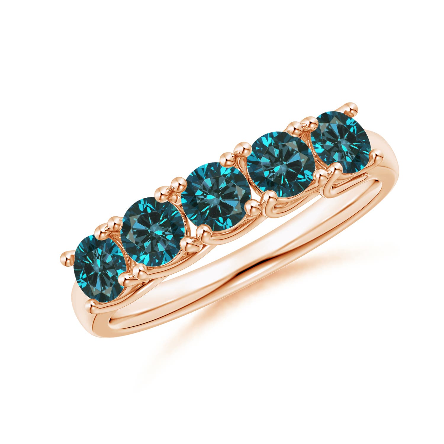 Angara 1.0 Carat Half Eternity Five Stone Enhanced Blue Diamond Wedding Ring in 14K Rose Gold