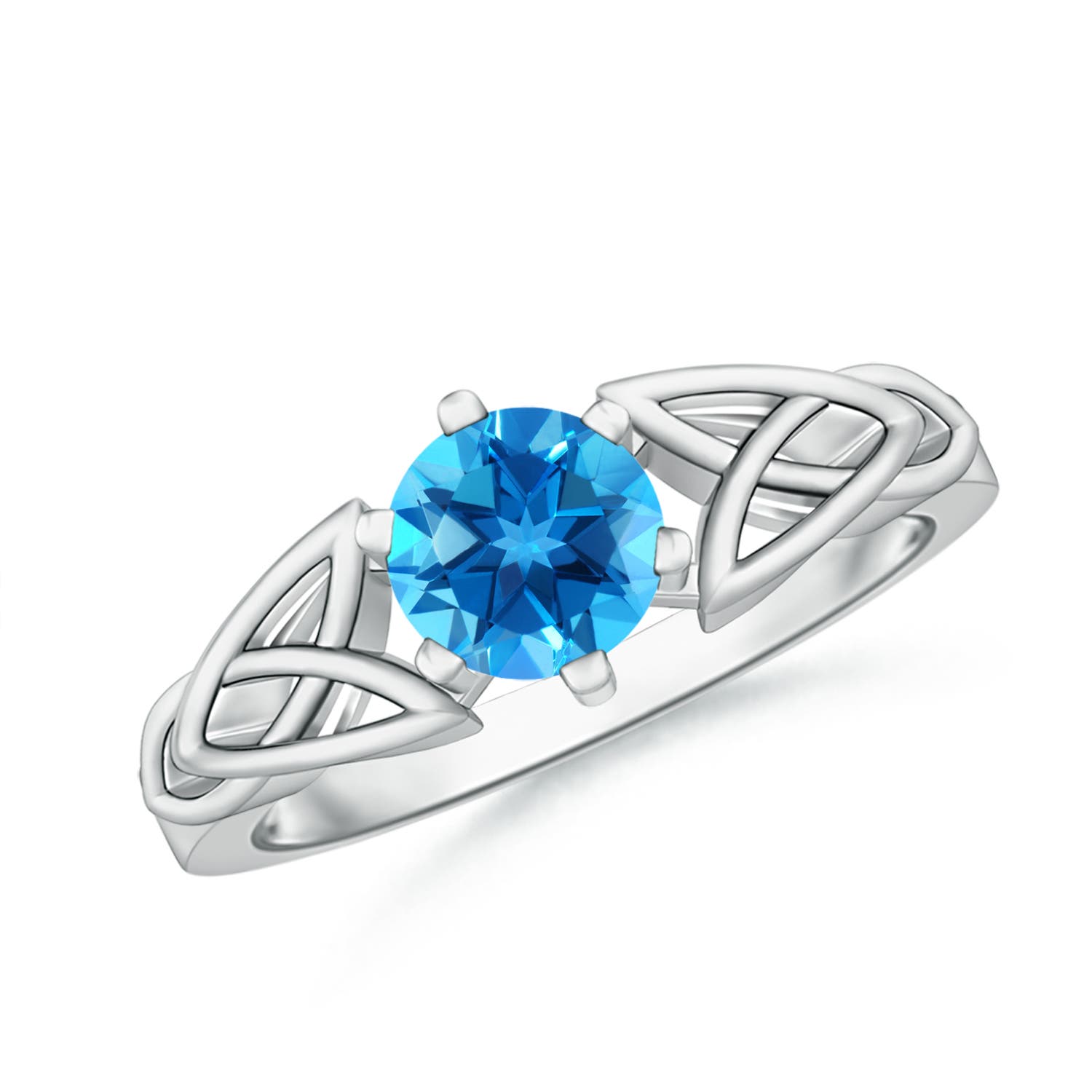 Angara 0.95 Carat Solitaire Round Swiss Blue Topaz Celtic Knot Ring in Platinum