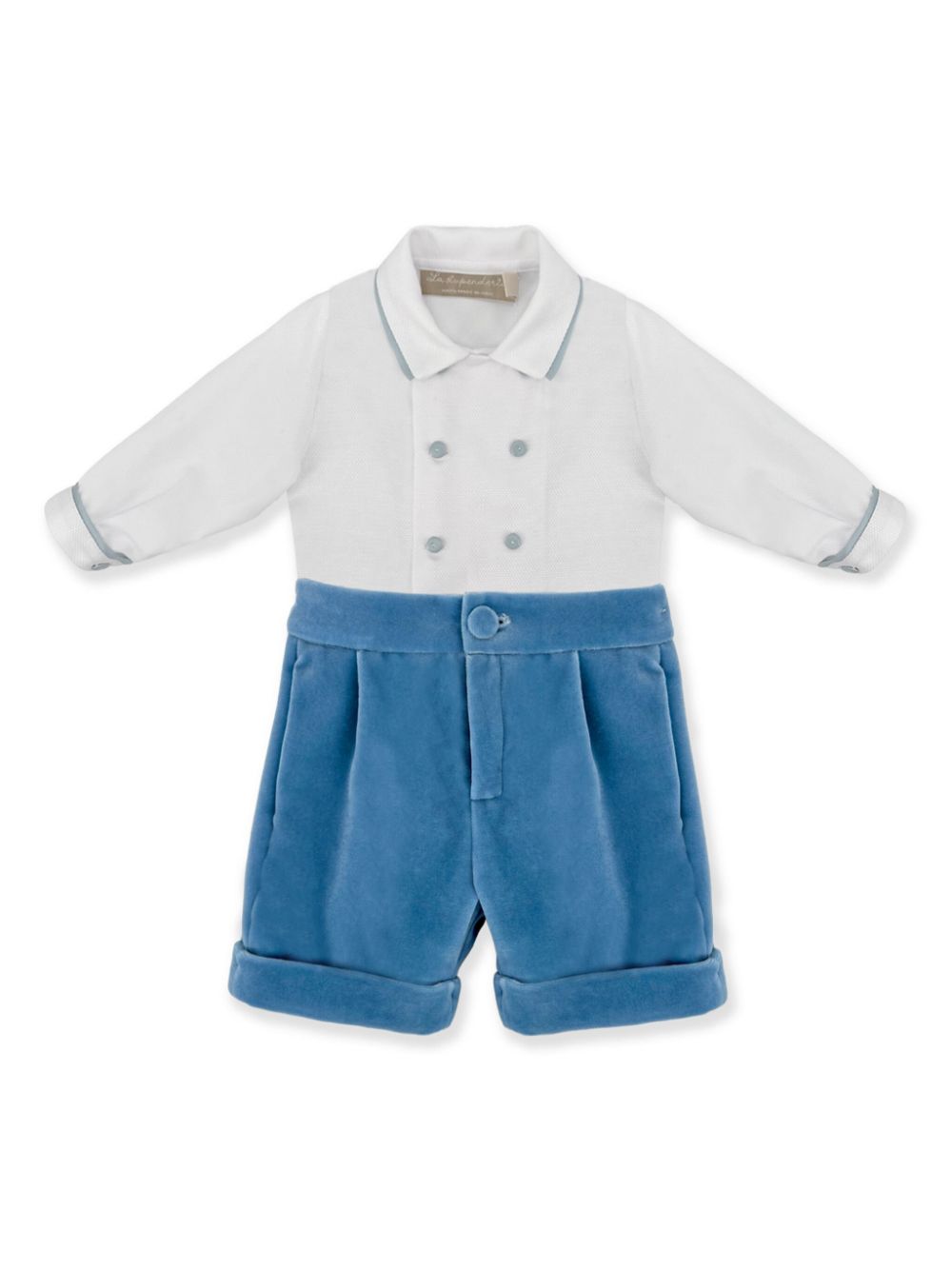 Long-sleeve velvet-effect shorts set - White