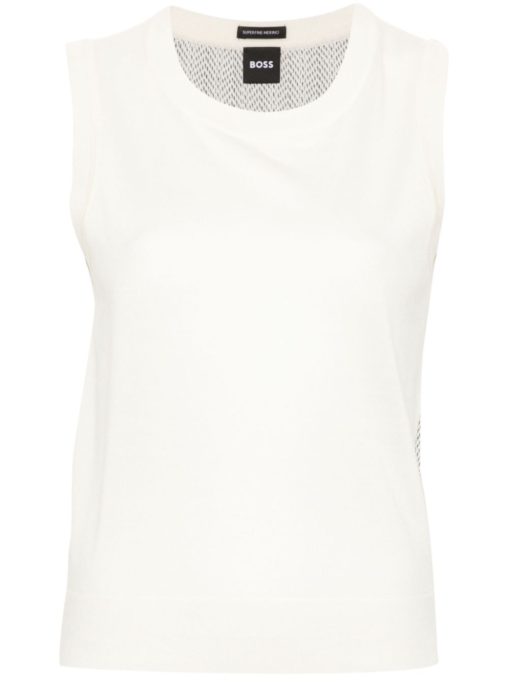 Abstract pattern-detail sleeveless knitted top - White