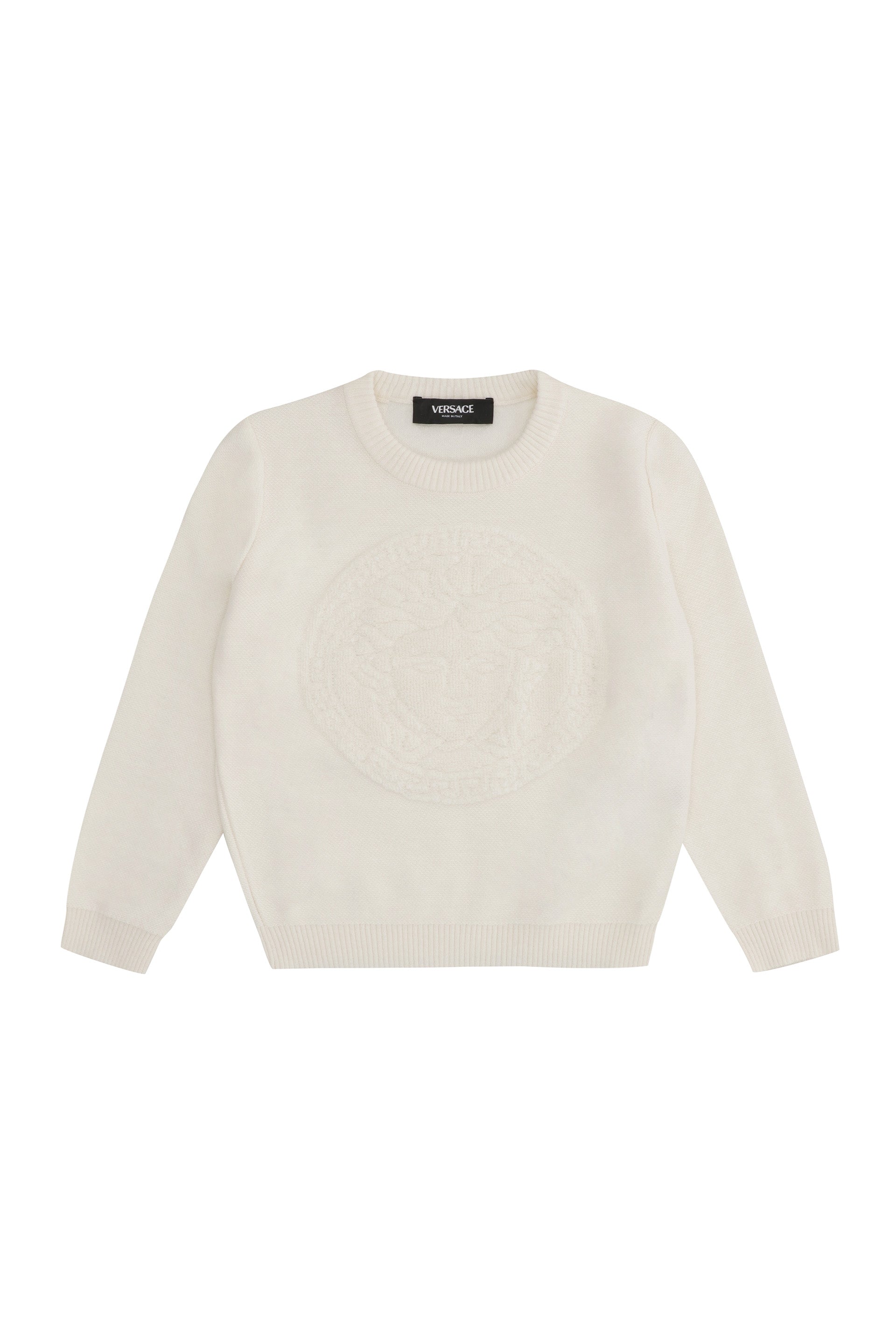 Girls Wool-Blend Crewneck Sweater with Ribbed Knit Trim