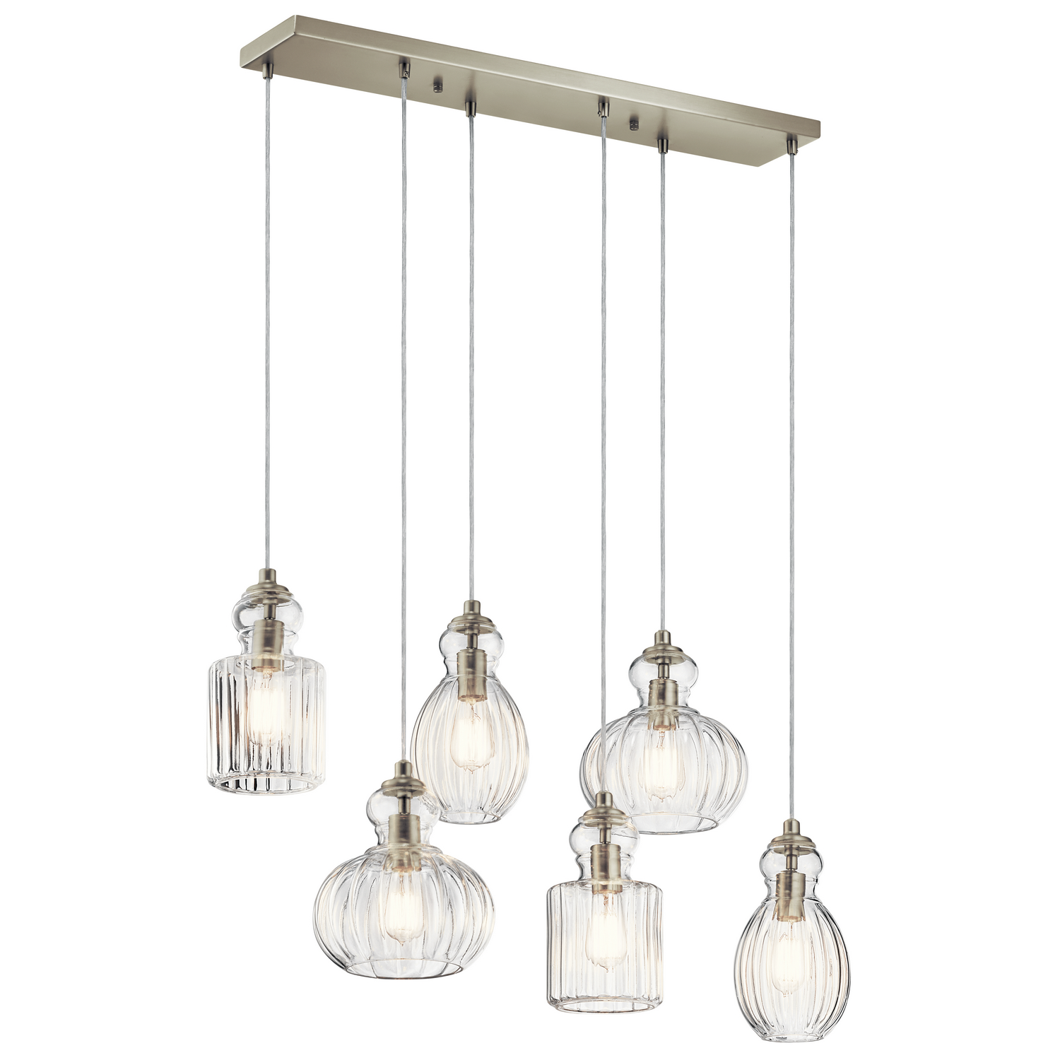 Riviera 6-Light Linear Chandelier in Brushed Nicke