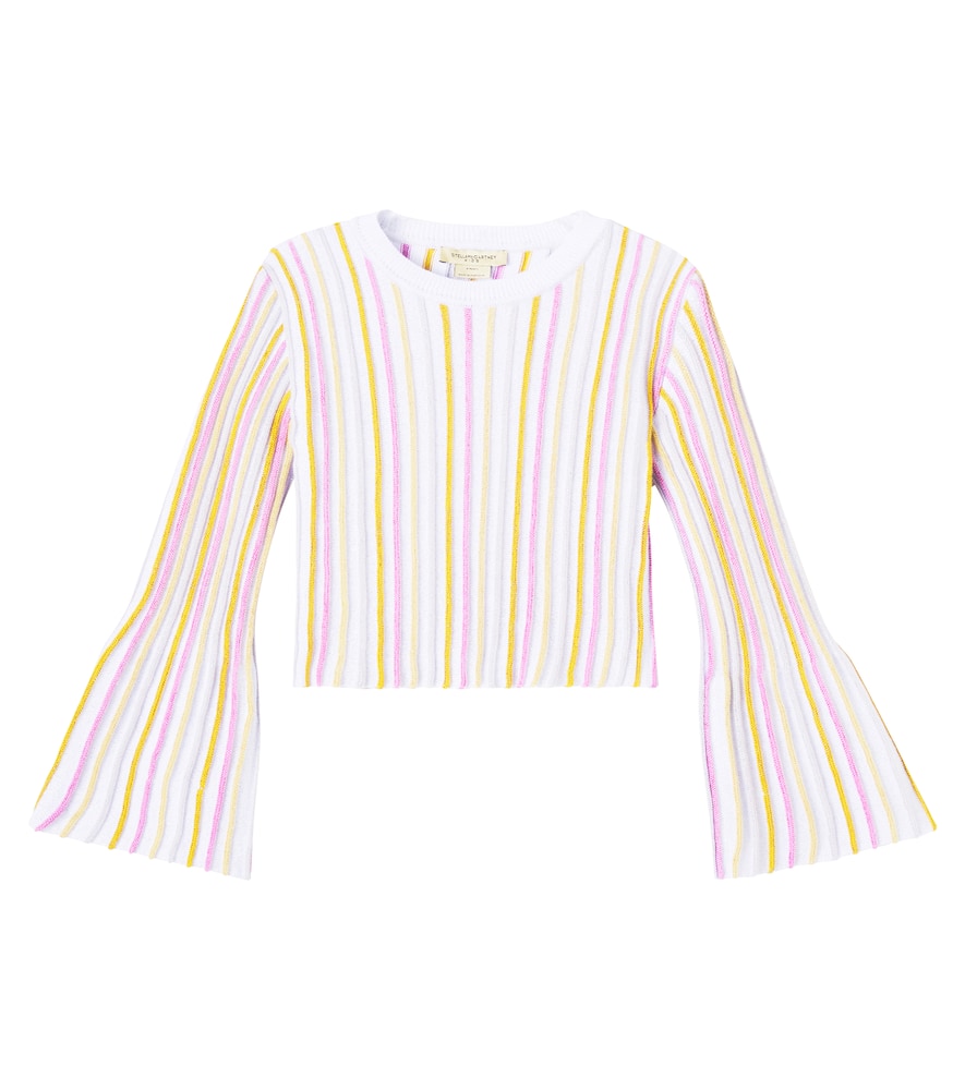 Ribbed-knit striped cotton-blend top