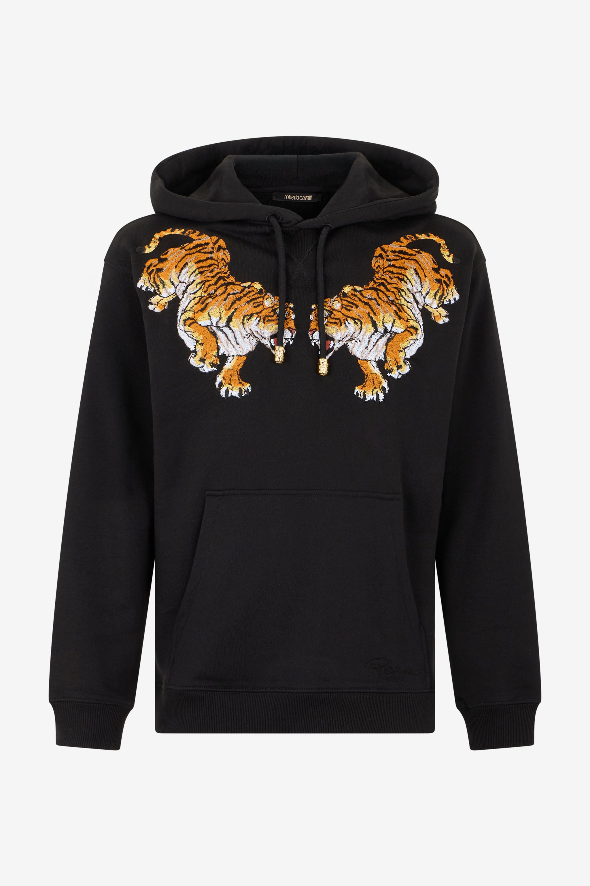 Black Hooded Sweatshirt With Tiger Embroidery