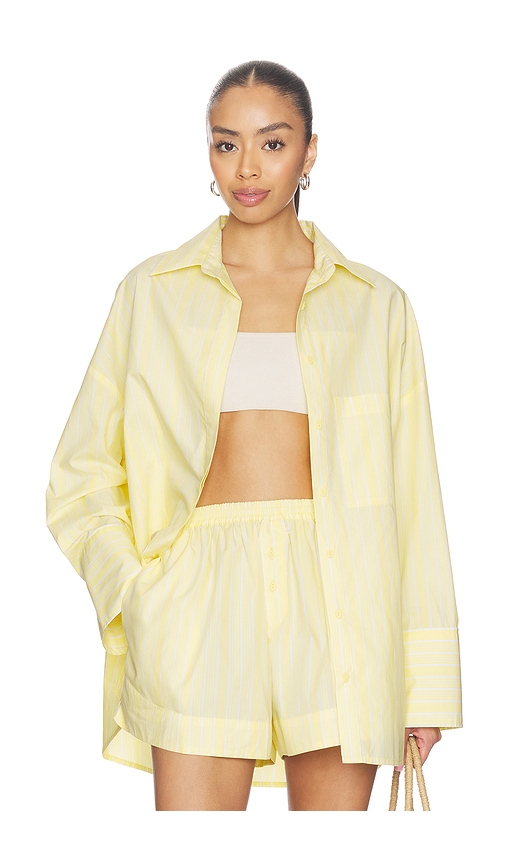 FAITHFULL THE BRAND Clemente Shirt in Elisa Stripe Daffodil White. S also in XS, M
