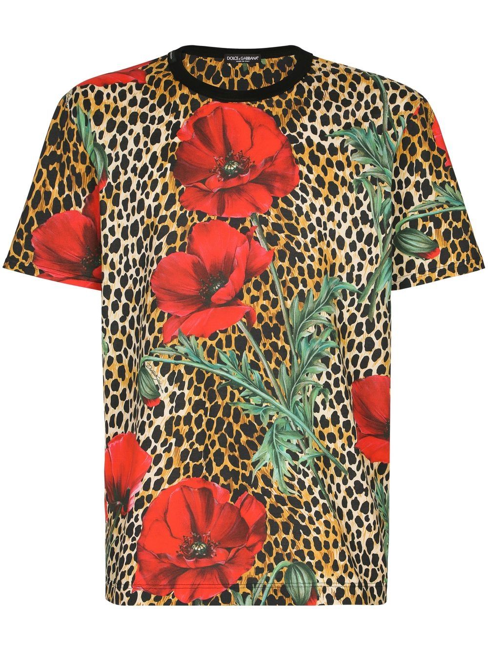 Floral leopard-print T-shirt - Brown