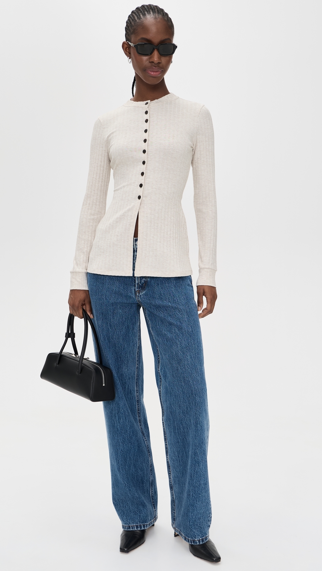 Daphne Ribbed Jersey Top Oatmeal Marl