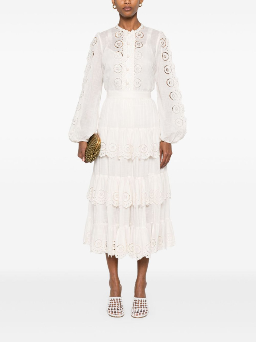 Lucky Embroidered Midi Skirt