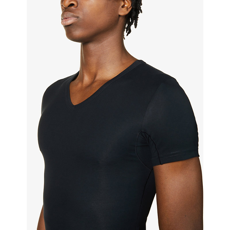 Mens Black Sculpt V-neck Stretch-cotton T-shirt 