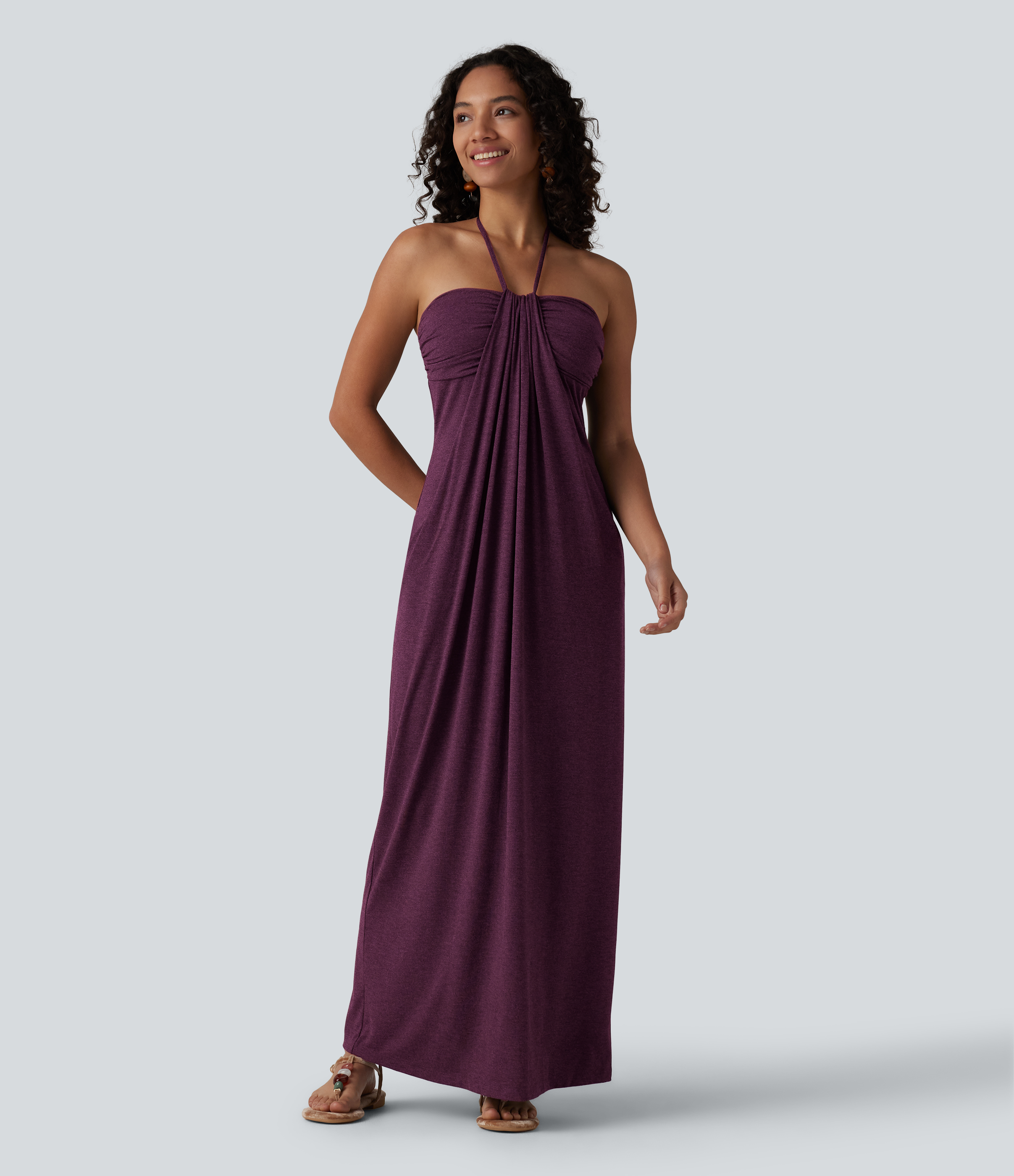 Halter Tie Back Built-in Bra Maxi Dress with Pockets Casual Dress - Sassafras