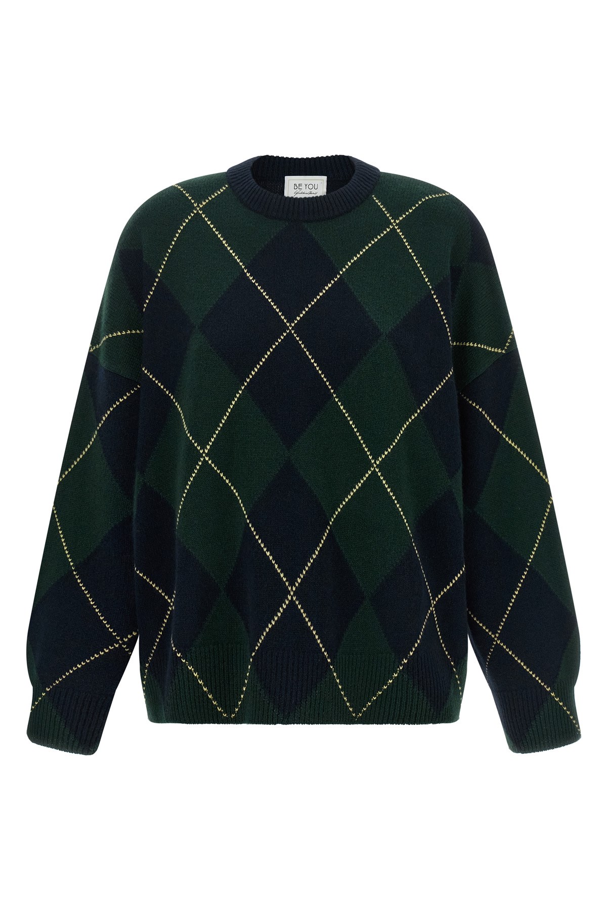 Diamond-Shaped Crew Neck Sweater
