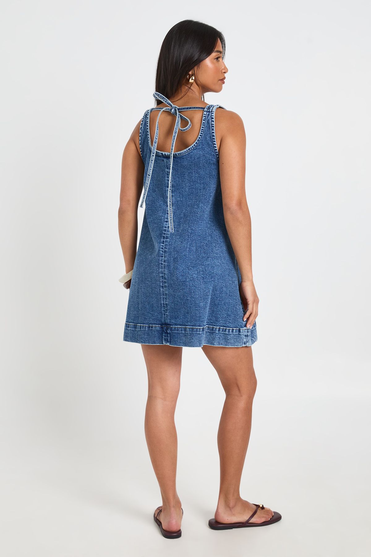 Boohoo Womens Petite A-Line Square Neck Denim Mini Dress - Blue Cotton