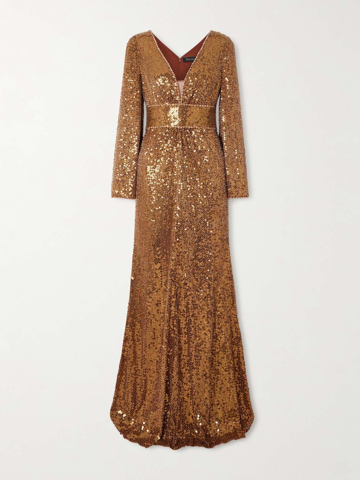 June Embellished Sequined Mesh Gown - Metallic