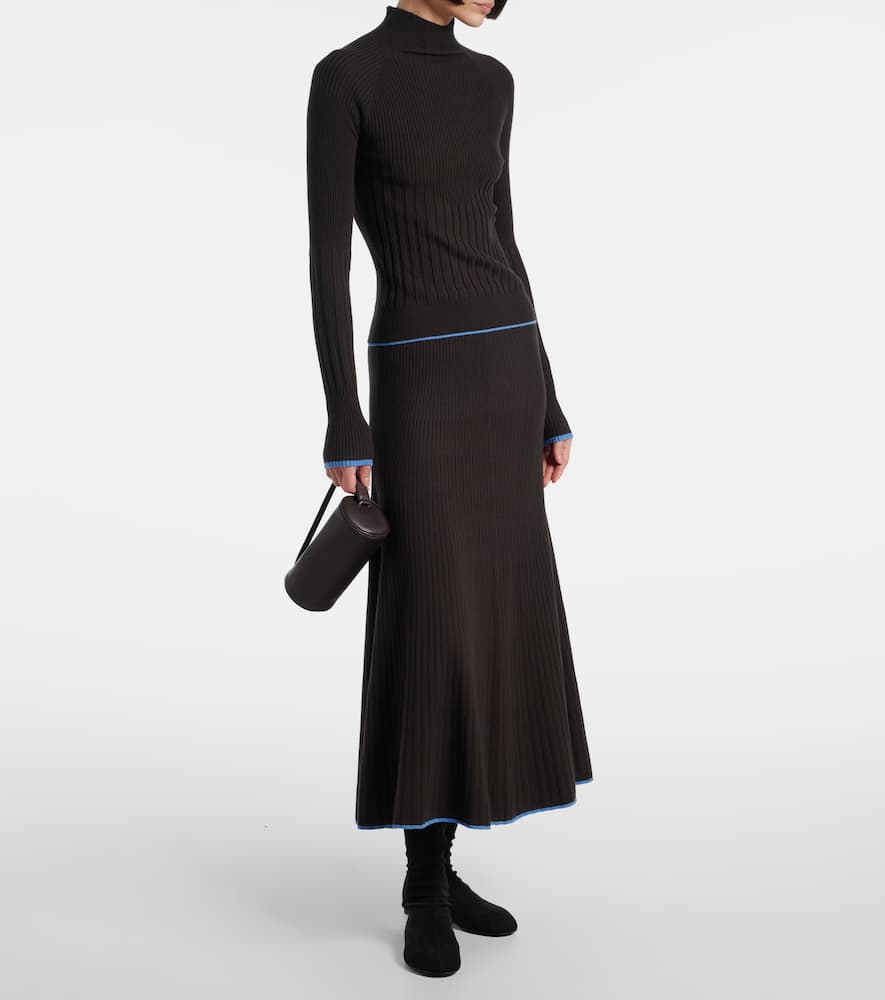 Carly ribbed-knit midi skirt