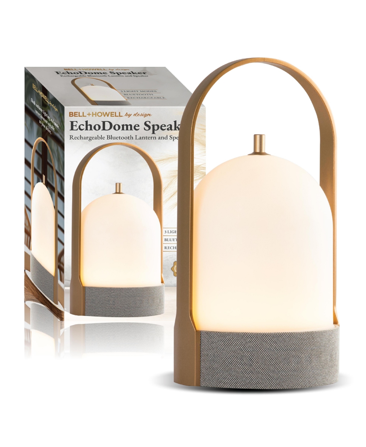 Echo Dome Rechargeable Bluetooth Led Portable Lantern Speaker Touch Control Table Lamp - Grey