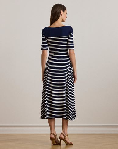 Striped Cotton Midi Dress Woman Midi dress Midnight blue