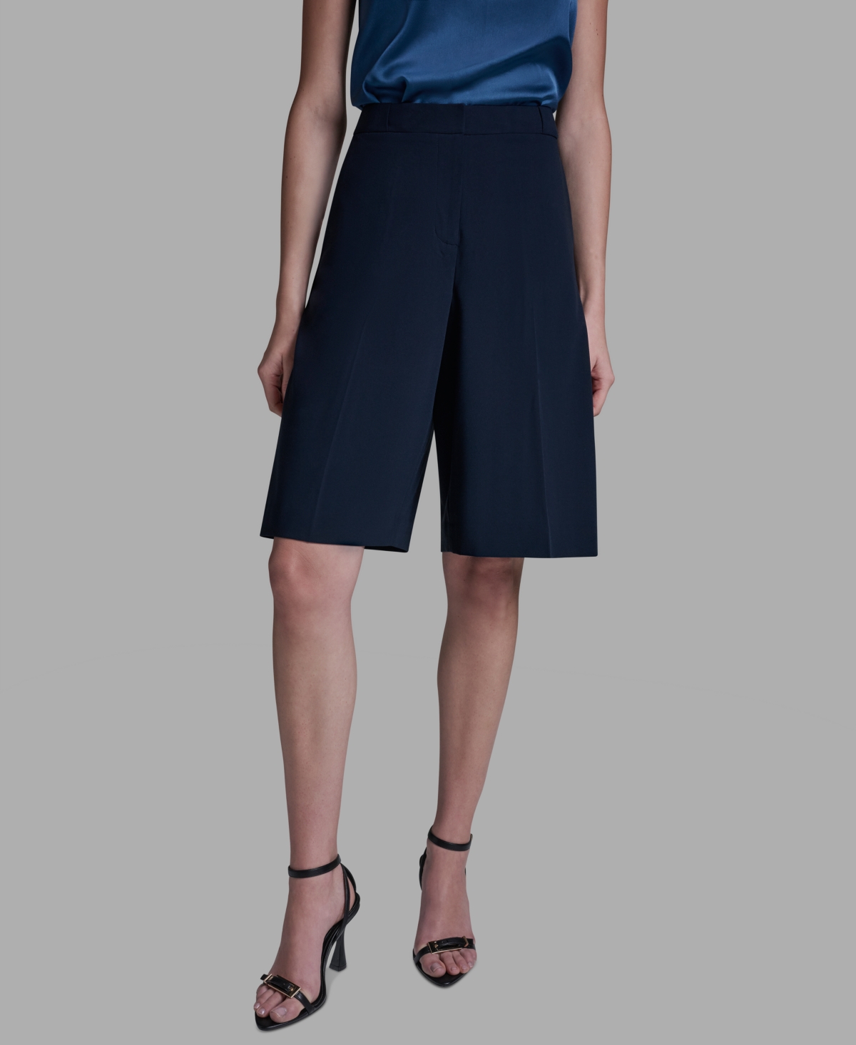 Women's High Rise Knee Length Long Shorts - Deep Sea